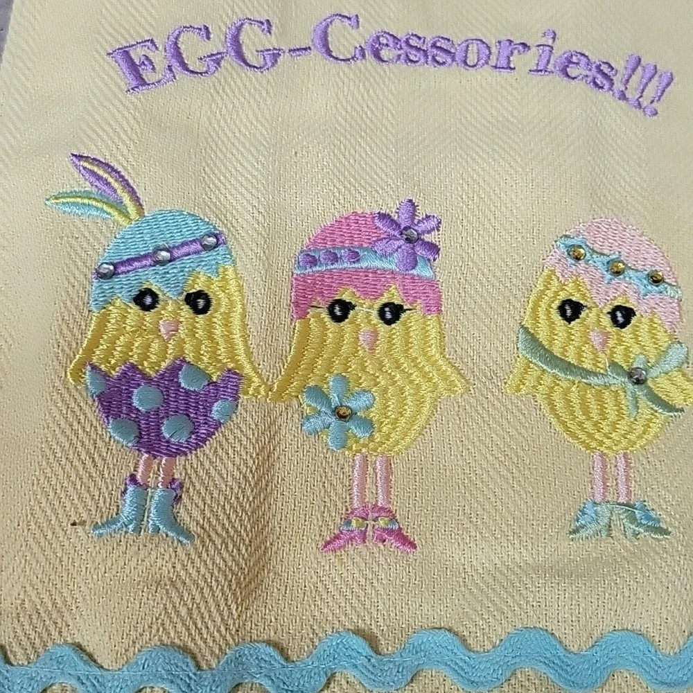 2pc. EasterEaster-Themed Cotton Kitchen Towels with Embroidered Chicks
